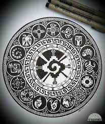 This tree was associated with the color green and the four trees that surrounded him at level of the middle world, signifying the cardinal points, were marked in red, white, black and yellow. Inca Maya Symbols Mandala By Oksana Stepanova On Behance Mayan Tattoos Aztec Tattoo Designs Aztec Tattoo