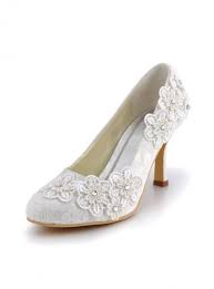 Donna tacco alto da sposa avorio floreale in pizzo peep toe corte matrimonio pompe scarpe misura. Scarpe Da Sposa In Pizzo Con Tacco Basso E Punti Luce Argento