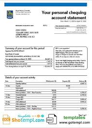 Canada Royal Bank Of Canada Rbc Bank Statement Template In Word Format In 2020 Statement Template Bank Statement Statement