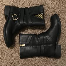 Black And Gold Motorcycle Boots Zion Shoes Womens Moto Boots Color Black Gold Size 8 5 With Images Moto Boots Boots Biker Boot