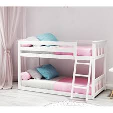 Traditional low bunk bed, ladder and guardrail, twin over twin size, whiteby efurnish. Max And Lily Solid Wood Twin Over Twin Low Bunk Bed In White Finish