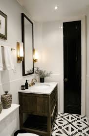 Bathroom Small Bathroom Wood Vanity Aztec Floor Small Door Black Door Bathrooms Remodel Bathroom Makeover Bathroom Inspiration