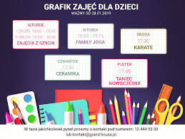 Plan zajęć dodatkowych dla dzieci w Przedszkolu - Grand House Mogilany :  Grand House