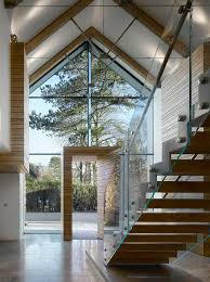 Glass House With Architectural Cathedral Ceiling Contemporary House Contemporary Stair Contemporary Staircase Floating Facade House Glass Porch House Staircase