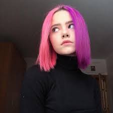Half Pink And Half Purple Straight Bob Hair Inspo Color Half And Half Hair Split Dyed Hair
