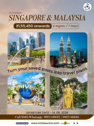 Escape into a refreshing getaway through Singapore and Malaysia with IRCTC Tourism. Witness the wonders of Kuala Lumpur and Singapore on a 6N/7D all-inclusive tour package, starting at just ₹1,55,450/- pp*. Book
