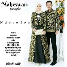 Setelan Model Baju Batik Couple Gamis Maheswari Hitam Wanita Batik Kemeja Pria