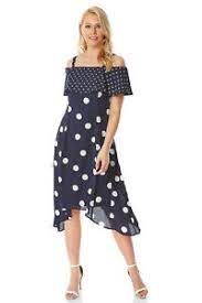 Roman Originals Womens Polka Dot Cold Shoulder Dress Ebay