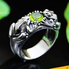 Online Shop Ring Female Oriental Vibrations925 Pure Silver Green Gem Frog Lucky Frog Ring Cute Promise Rings Frog Jewelry Green Gems