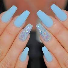 White Acrylic Nails Blue Glitter Nails Blue Coffin Nails Coffin Nails Glitter