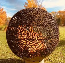 Dahlia Flower Power Flora Life Fireball Fire Pit One Of A Kind Handcrafted Steel Sphere Fire Pit Globe Sphere Metal Art Sculpture Each O Fire Pit Globe Fire Pit Sphere