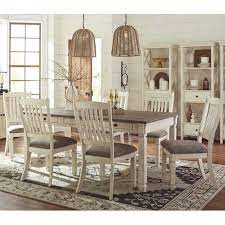 Counter height set instructed of birch veneers with iron base. Bolanburg 7 Piece White Farmhouse Dining Set Upholstered Dining Chairs Dining Table Farmhouse Dining Table