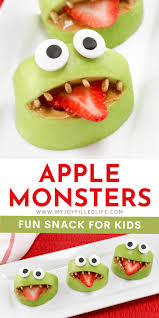 Silly Apple Monsters Snack For Kids Recipe In 2020 Fun Snacks For Kids Monster Snacks Fun Snacks