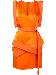 Shop Mugler Technical Cady Mini Dress Short Orange Dress Orange Mini Dress Designer Cocktail Dress