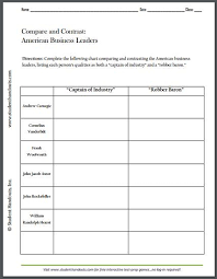 American Business Leaders Robber Baron Or Captain Of Industry Table Graph Worksheet For Hi Business Leader High School World History Compare And Contrast