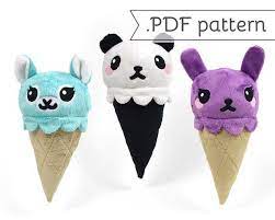 Animal Ice Cream Cone Plush Pdf Sewing Pattern Panda Fox Kitty Bunny Alpaca Basic Sewing Kit Sewing Patterns Plush