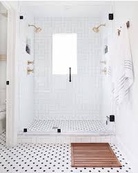 Bathroom Shower Tile Ideas Black And White Pin By Naomi On Ideas For The House Bathroom Inspiration Gold Bathroom Fixtures Trendy Bathroom