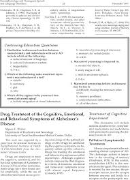 Drug Treatment Of The Cognitive Emotional And Behavioral Symptoms Of Alzheimer S Disease Perspectives On Neurophysiology And Neurogenic Speech And Language Disorders