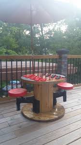 Diy Outdoor Checker Table From Electric Spool Spool Furniture Front Porch Decorating Outdoor Checkers