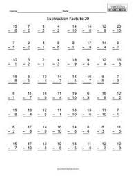 Subtraction Facts To 20 Math Worksheets Subtraction Worksheets Math Fact Worksheets Math Facts Subtraction