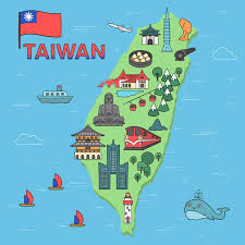 Physical map of taiwan showing major cities, terrain, national parks, rivers, and surrounding countries with international borders and outline maps. Free Vector Taiwan Map With Landmarks