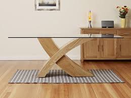 2 Metre Glass Top Dining Table Set 1home Glass Dining Table Chairs Oak Table With Glass Top Oak Dinin Mesas De Comedor Mesas De Madera Bases Para Mesas