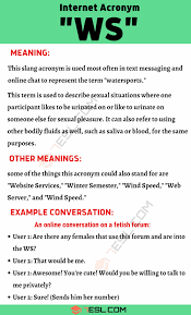 Check spelling or type a new query. Ws Meaning What Does This Slang Acronym Ws Mean And Stand For 7esl