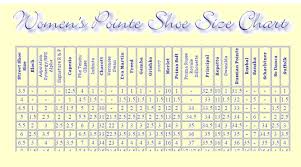 pointe shoe size comparison chart home