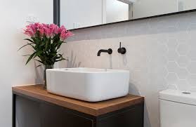 splashy hexagon tile in bathroom