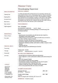 Housekeeping Supervisor Resume Cleaning Example Sample Guest Rooms Mopping Work Jobs