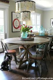 Love This Round Farmhouse Dining Table And Industrial Chairs Eclecticallyvintage Com Industrial Round Kitchen Table Dining Table Chairs Farmhouse Dining Table