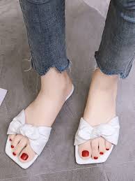 Bow Decor Flat Sliders Shein Usa In 2020 Flats Gift Shopping Bag Bows