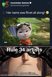Insomniac Games @ @insomniacgames Her name was Rivet all along! ~ GIF Rule  34 artists Its - iFunny