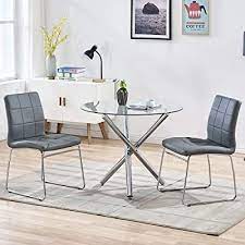 Clear tempered glass sitting on top is both durable and appealing at the same time, whereas the chrome middle support. Buy Sicotas 3 Piece Round Dining Table Set Modern Kitchen Table And Chairs For 2 Person Dining Room Table Set With Clear Tempered Glass Top Dining Set For Dining Room Kitchen Table