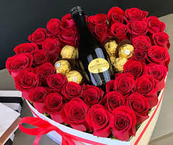 Send flowers with wine or chocolates or even with teddies. Gift Heart Shaped Box With Red Roses Chocolate Champagne