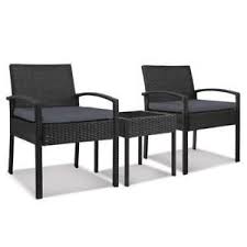 Black 3 Piece Rattan Bistro Outdoor Furniture Set Chair Table Garden Wicker Outdoor Lounge Set Outdoor Furniture Sets Outdoor Settings