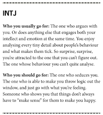 The Type Of Person You Will Go For According To Your Myers Brigg Personality Type Intj Personality Intj Intj And Infj