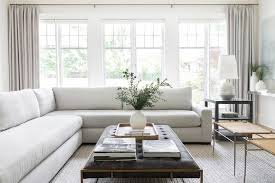 Or go with an ottoman as a great complement to your new cozy sofa. Pebble Gray Sectional With Black Leather Ottoman As Coffee Table Transitional Living Room