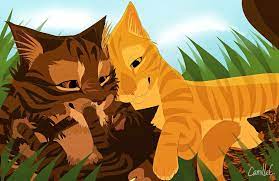 Tigerstar And Goldenflower With Their Kits Bramblekit And Tawnykit Warrior Cats Art Warrior Cats Books Warrior Cat Drawings