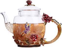 Cooksmart country floral teapot pretty flowers ceramic tea pot afternoon tea. Amazon Com Colorfultea Glass Teapots 300 Ml 10 2 Oz Glass Teapot With Enamel Rose Flower Handle And Butterfly Borosilicate Heat Resistant Glass Teapot Heat Resisting Glass Teapot With Strianer Teapots