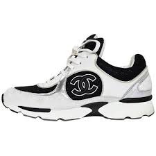 Black And White Tennis Shoes Preowned Chanel White Black Glitter Cc Sneakers Sz 38 5 With Box 895 Liked On Polyvor Black And White Trainers Vintage Sneakers Black And White Sneakers