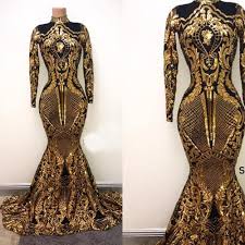 High Neck Evening Dresses 2019 Mermaid Black And Gold Luxury Evening Gown Prom Dresses Lace Vintage Gold Evening Dresses Evening Dresses Vintage