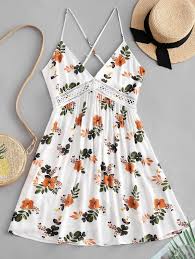 Zaful Floral Print Knot Back Flare Dress White Ad Print Floral Zaful Knot White Ad Casual Dresses Zaful Dresses Fashion Outfits