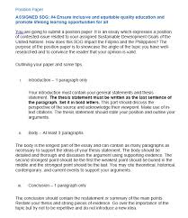 Muners should take note of the style of writing and the compactness of the position paper. Solved Position Paper Assigned Bbq 4 Ensure Inclusive And Equitable Quality Education And Promote Lifelong Teaming Opportunities For All Mare Goi Course Hero