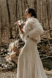 Bohemian Elopement At A Water Forrest Retreat In Norwich Ct Wedding Dress With Fur Coat Wedding Dresses Winter Elopement Bride Gowns