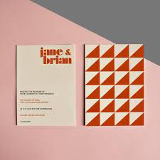 The Playful Wedding Invitation Centres Around The Bold And Minimal Graphic Design Found Geometric Wedding Invitation Retro Invitation Modern Wedding Stationery