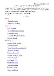 Which item is not part of a college application. College Application Deadlines 2016 2017