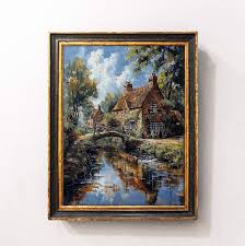 Charming English Cottage With Stone Bridge Serene Countryside Digital Art  Print Art Academi Wall Art Instant Download