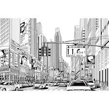 Black And White Cityscape Cartoon Cartoon City White Black City Cartoon Monochrome Modern Wall Paneling