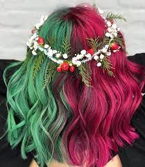 32 Easy Ways To Style Christmas Hair Ideas For Girls And Women 2019 Veguci Rainbow Hair Color Hair Styles Split Dyed Hair